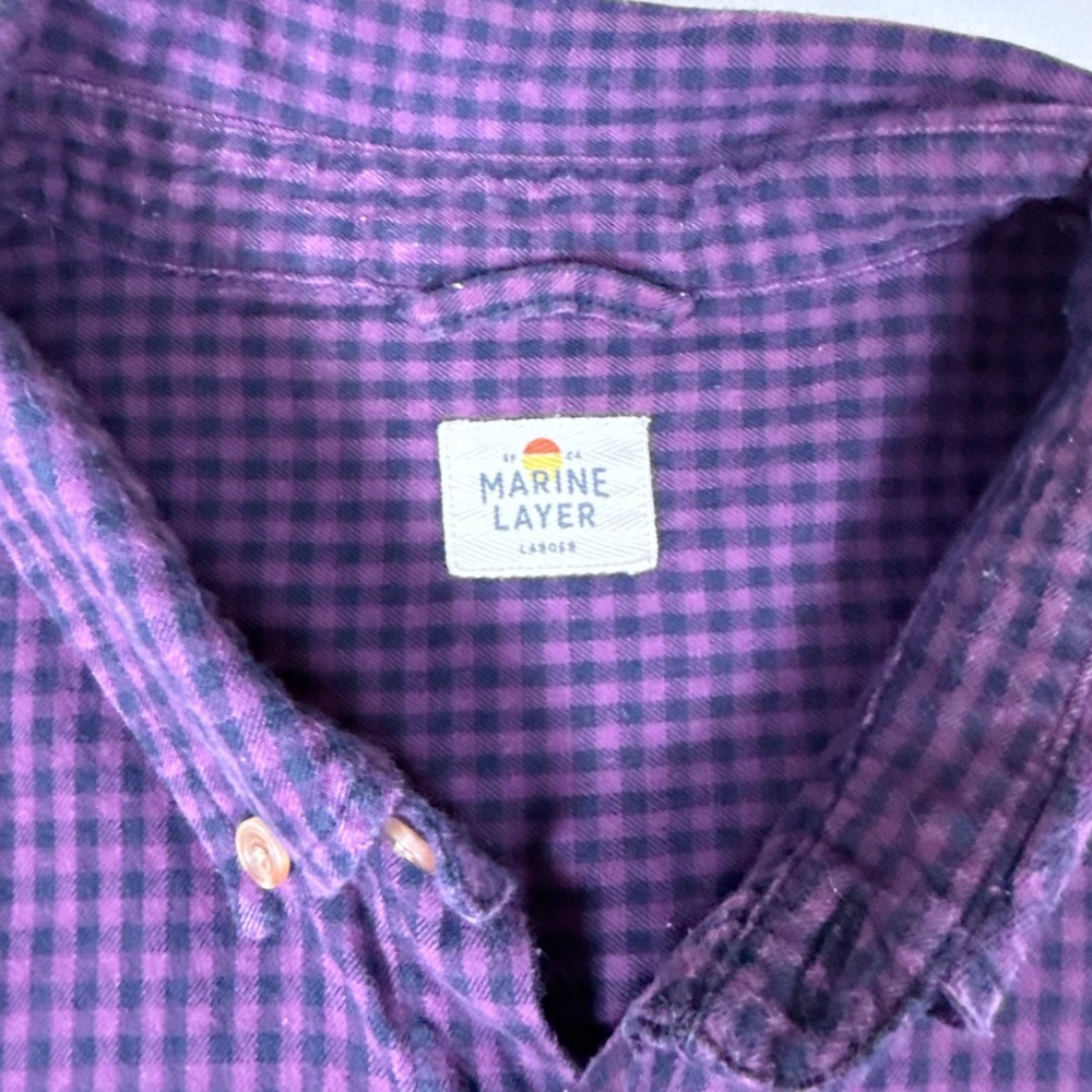 Marine Layer Mens Purple Gingham Button‎ Down Shirt Long Sleeve Size Large